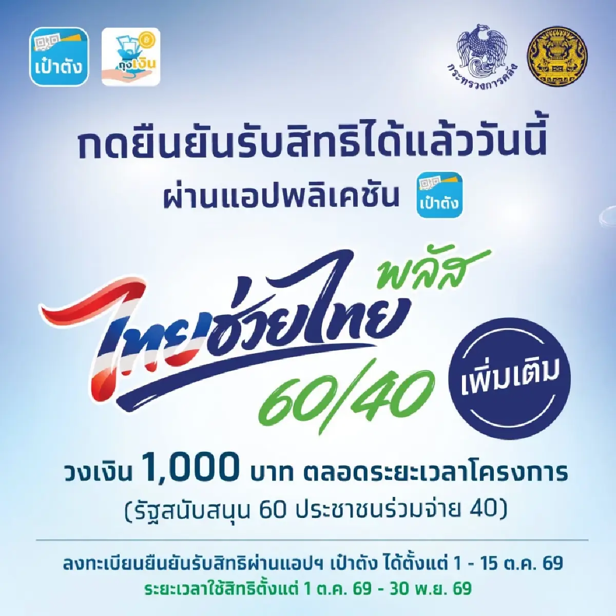 กดรับสิทธิเป๋าตัง เงินเข้าทันที 1,000 บาท ไทยช่วยไทยพลัส รัฐจ่าย 2 เดือน