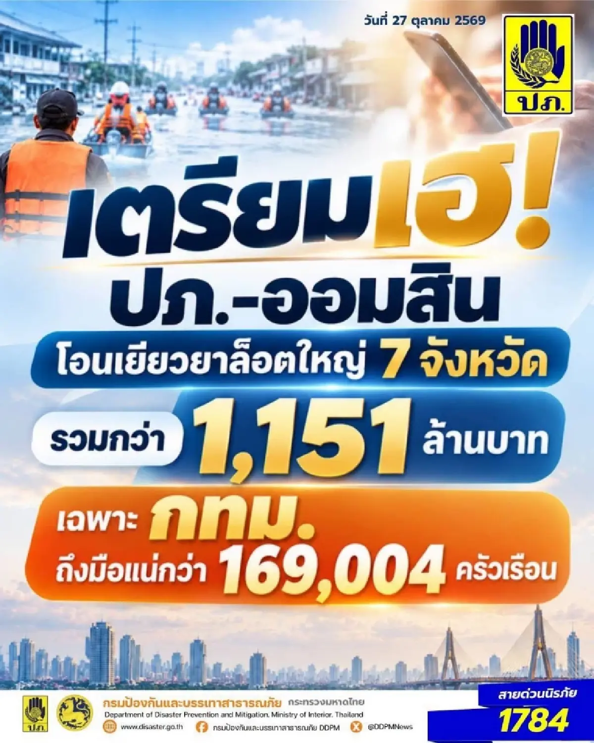 ชาวกรุงเทพ เฮ! ล็อตใหญ่ 7 จังหวัด วันนี้โอนเงินเยียวยาน้ำท่วม