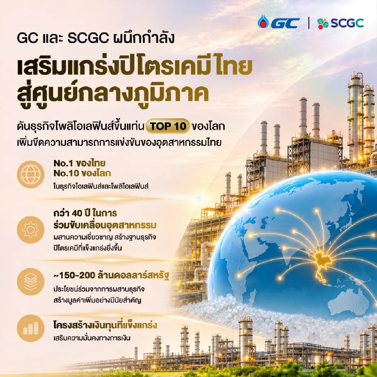 GC และ SCGC ผนึกกำลังเสริมแกร่งปิโตรเคมีไทย สู่ศูนย์กลางภูมิภาค