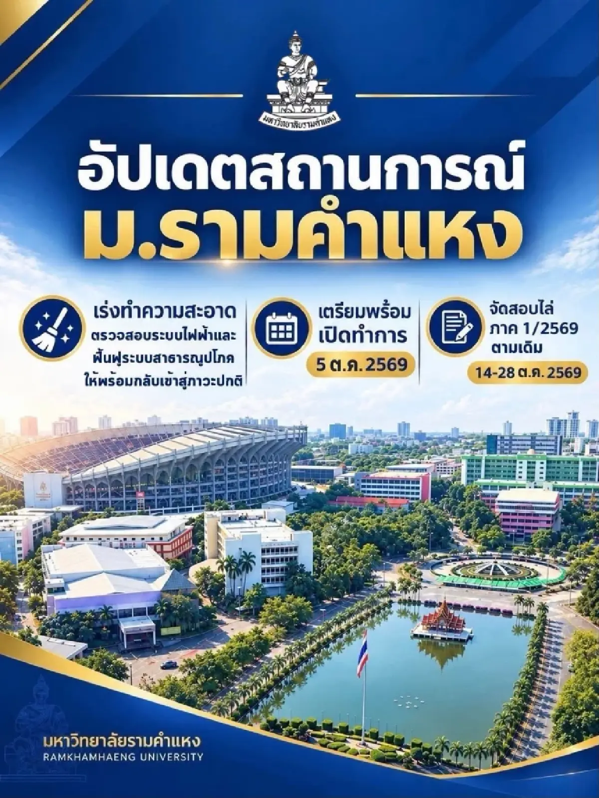 ม.รามคำแหง เร่งฟื้นฟูน้ำท่วมหนักสุดรอบ 40 ปี เสียหายกว่า 200 ล้าน ยืนยันเปิดเรียน-สอบตามกำหนด