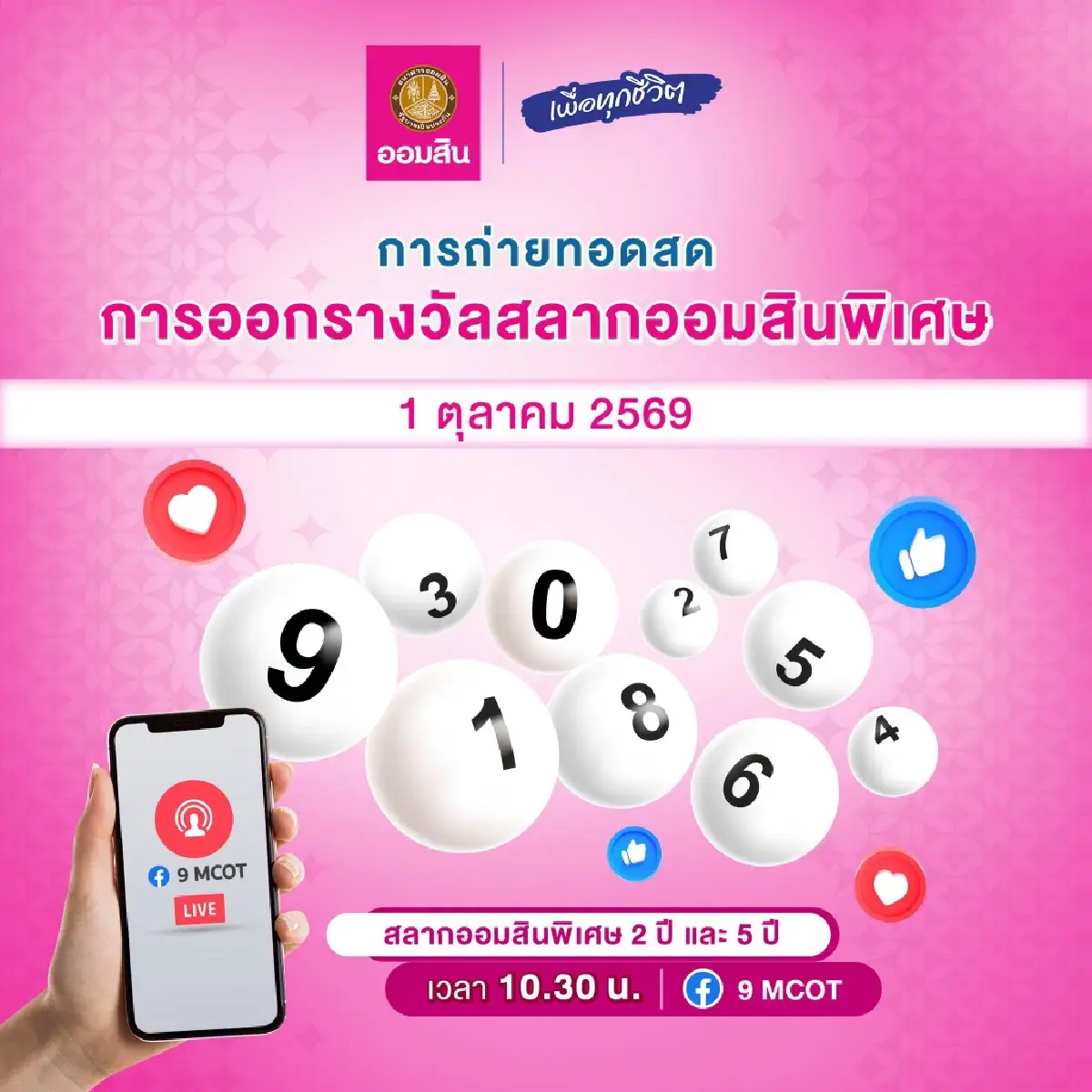 ออกแล้ว 'หวยออมสิน' ตรวจหวยงวดนี้ 1 ต.ค.69 หวยวันพฤหัสออกอะไร
