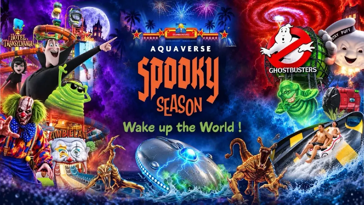 เที่ยวฮาโลวีน 2026 ดิ่งสไลเดอร์หนีเอเลี่ยนที่ Columbia Pictures Aquaverse