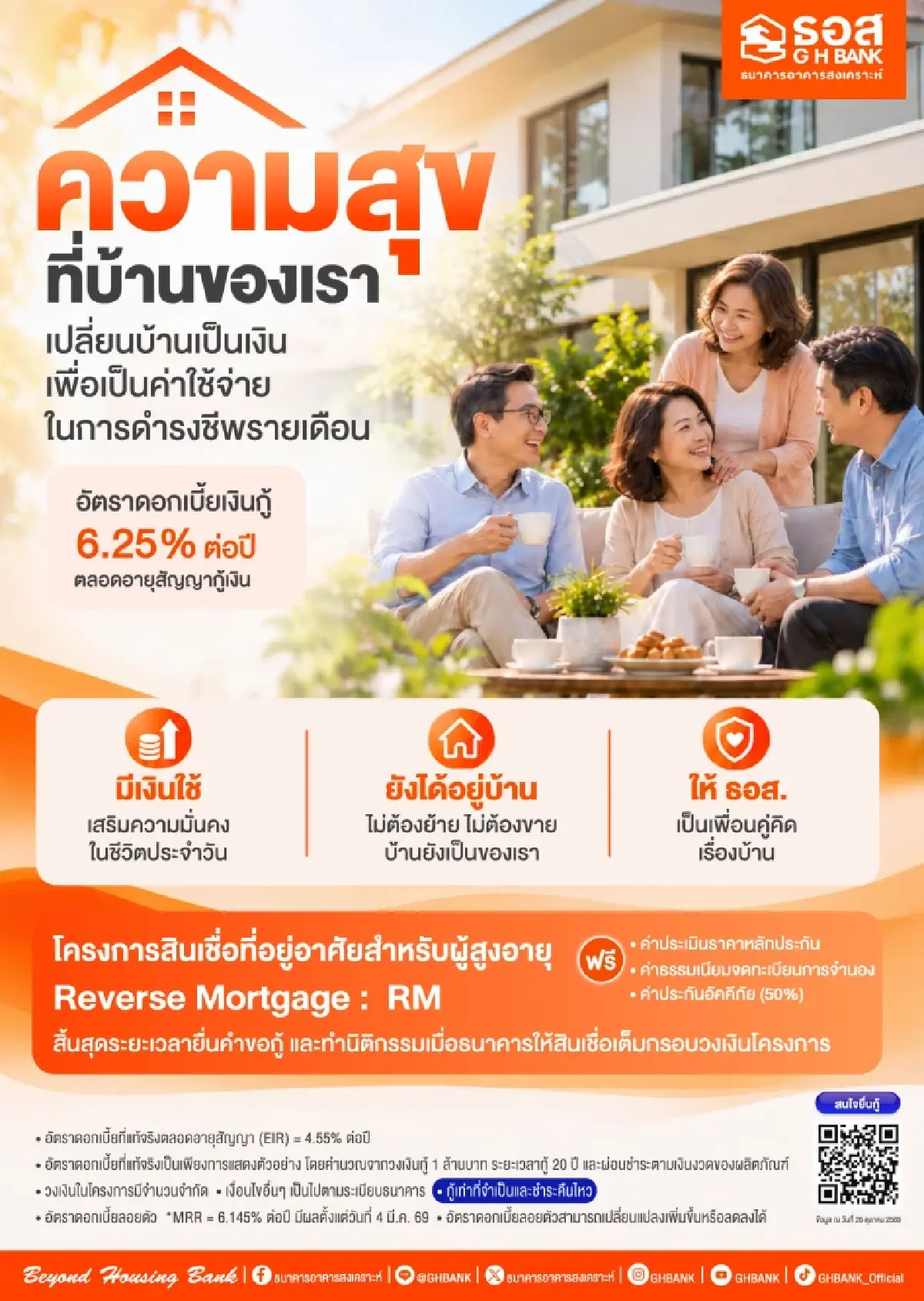 ‘ธอส.’ เปิดตัวสินเชื่อบ้านแลกเงินสำหรับผู้สูงอายุ ดอกเบี้ย 6.25% ต่อปี สูงสุด 10 ล้านบาท