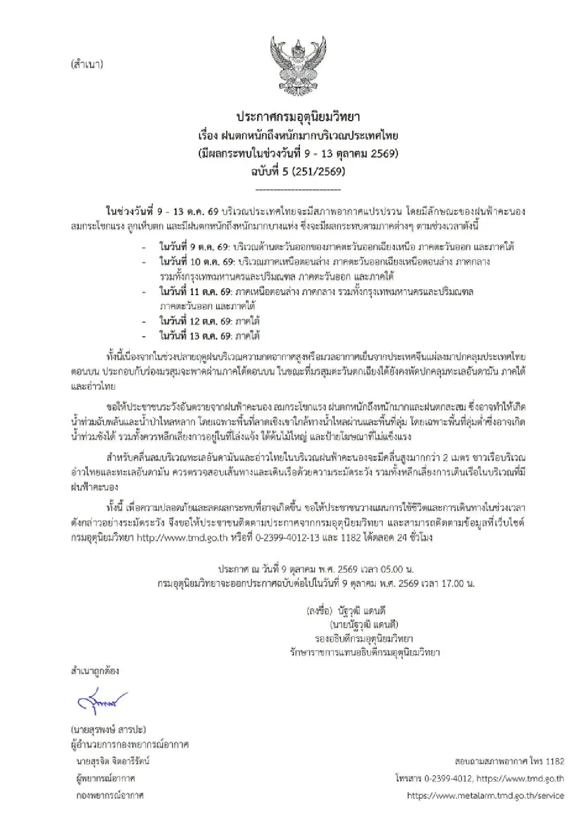 มาแล้ว ฉบับที่ 5 กรมอุตุฯ ประกาศรายชื่อ 46 จังหวัด ฝนตกหนักลาก 5 วัน