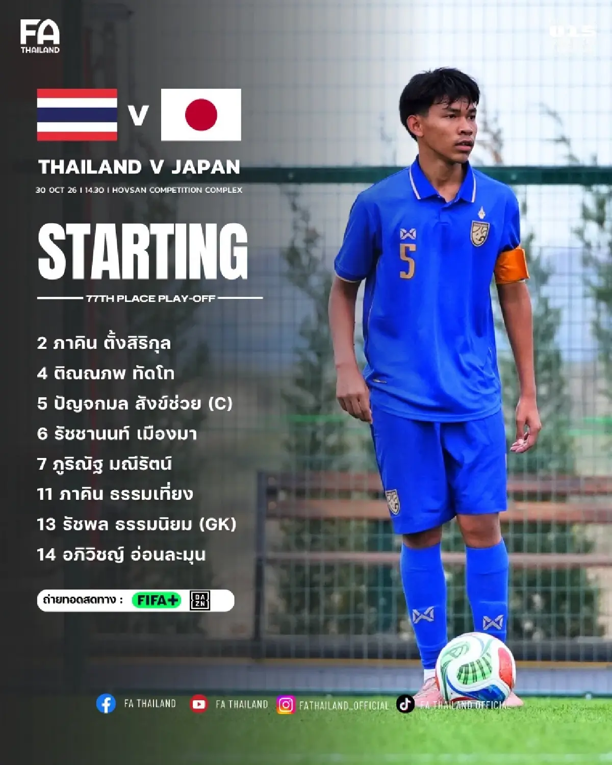 ลิงค์ดูสด ดูบอลสดฟุตบอล ทีมชาติไทย พบ ญี่ปุ่น FIFA U-15 World Cup 2026