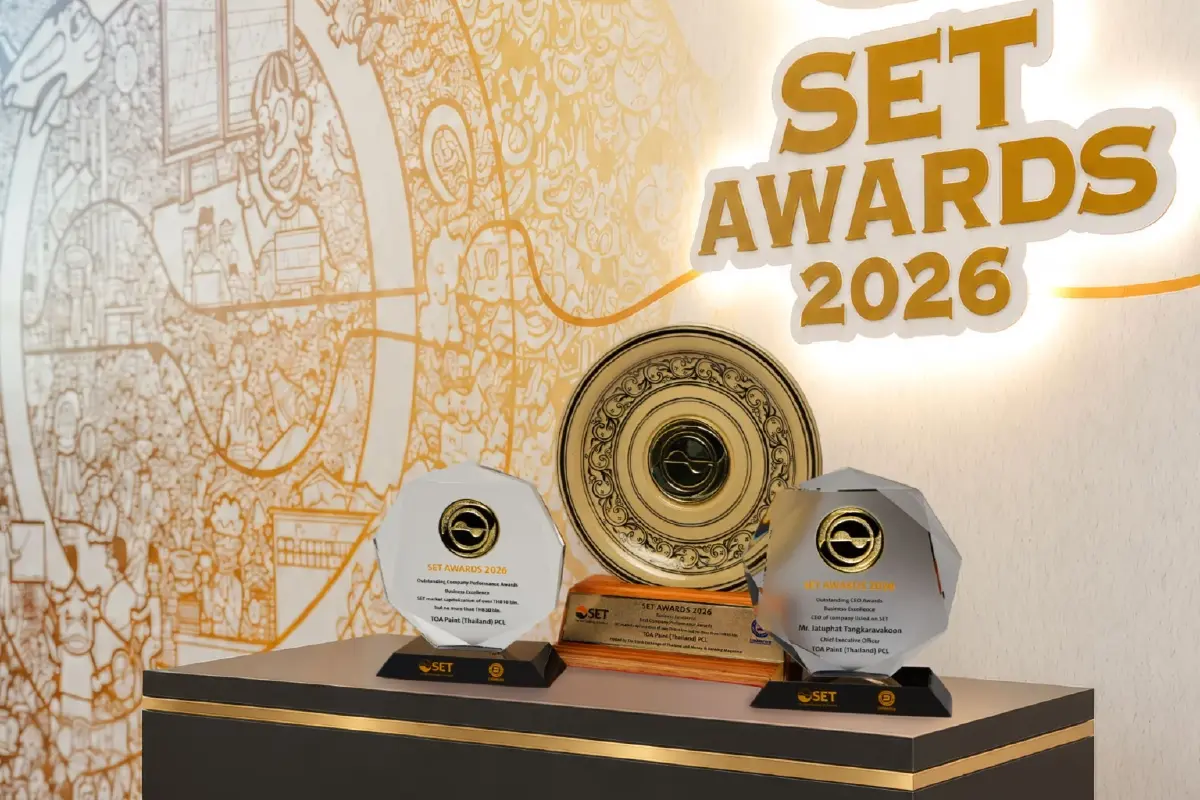 'จตุภัทร์' นำ TOA คว้า 2 รางวัลใหญ่ จากเวที SET Awards 2026 ตอกย้ำศักยภาพธุรกิจสี-วัสดุก่อสร้างไทย