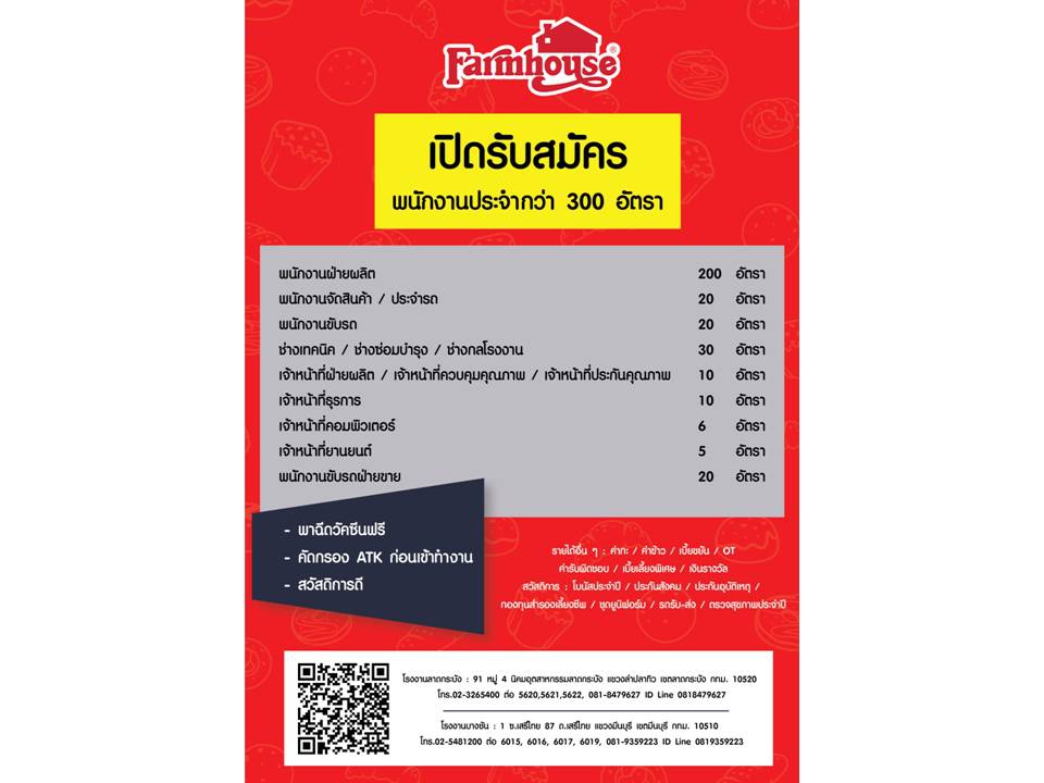 “ฟาร์มเฮ้าส์” เปิดรับพนักงานใหม่ 300 อัตรา สวัสดิการดีฉีดวัคซีนฟรี