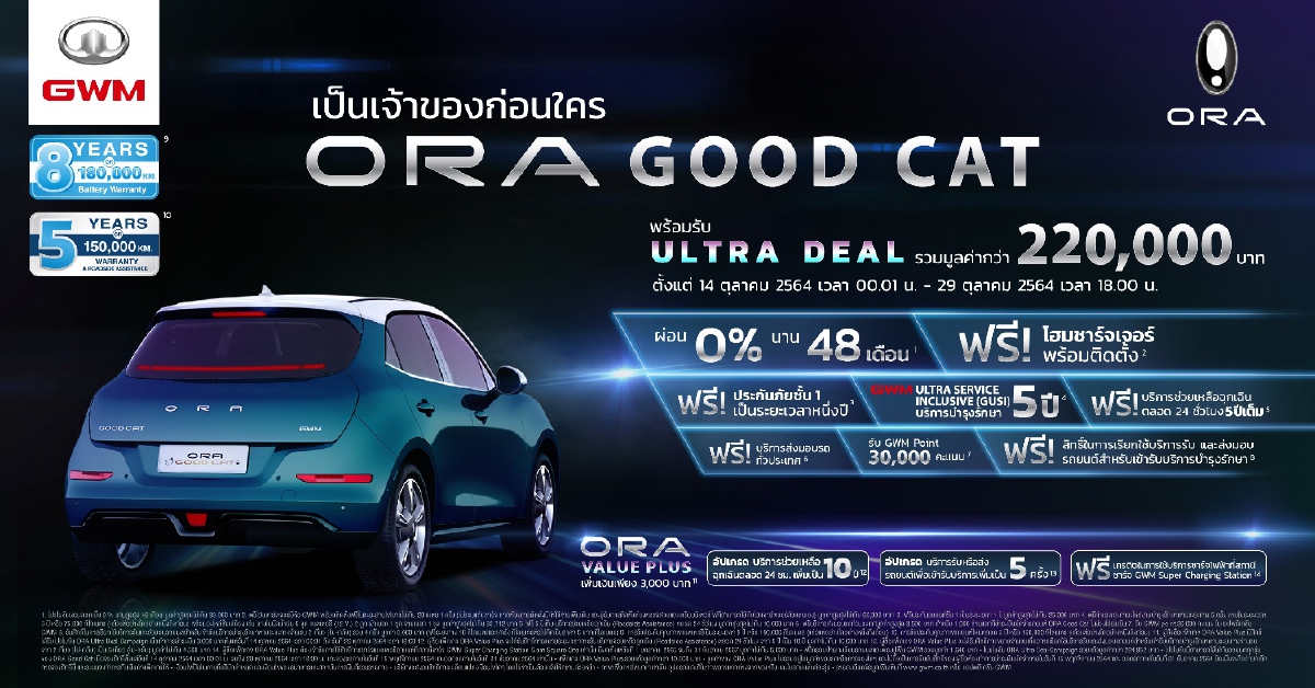 เกรท วอลล์ มอเตอร์ เปิดจองสิทธิ์ลงทะเบียนเพื่อซื้อ ORA Good Cat