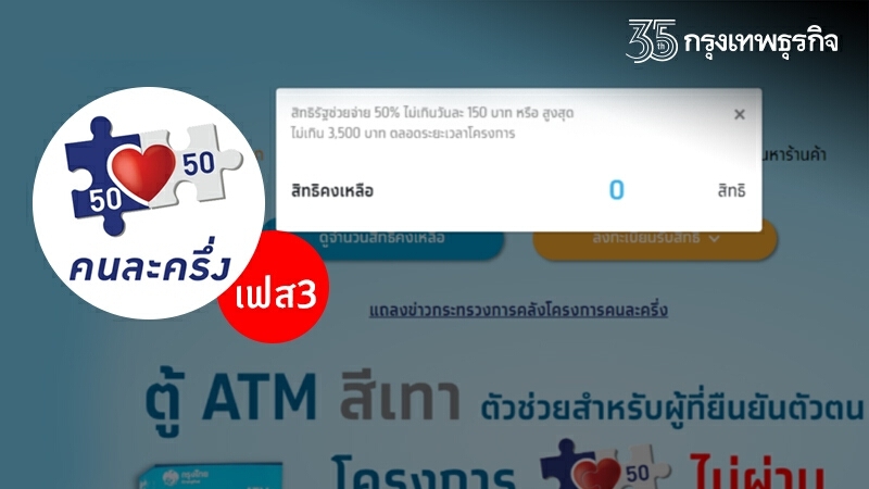 "คนละครึ่งเฟส3" ล่าสุดสิทธิเต็มแล้ว!