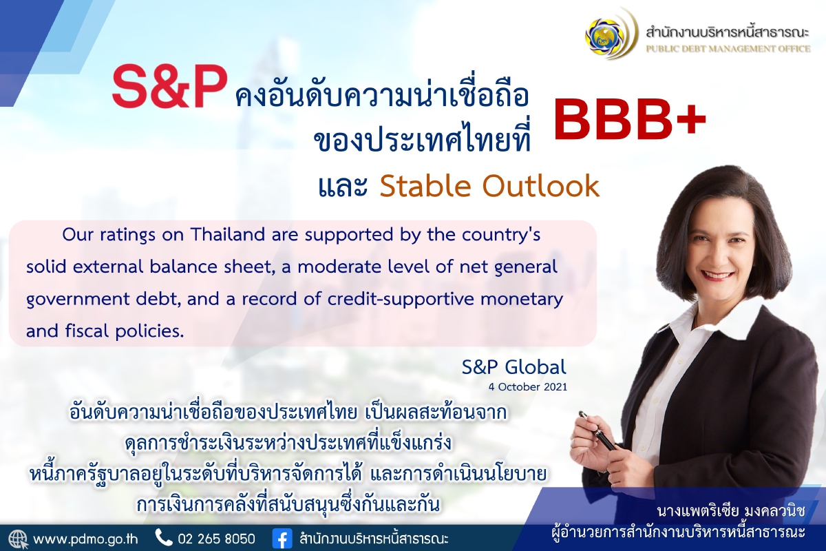 “เอสแอนด์พี” คงอันดับความน่าเชื่อถือไทย BBB+