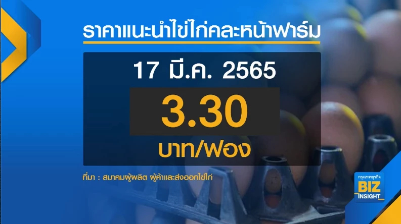 ผู้เลี้ยงไก่ชี้ราคาไข่ 3.30 บาท/ฟอง ไม่คุ้มต้นทุน