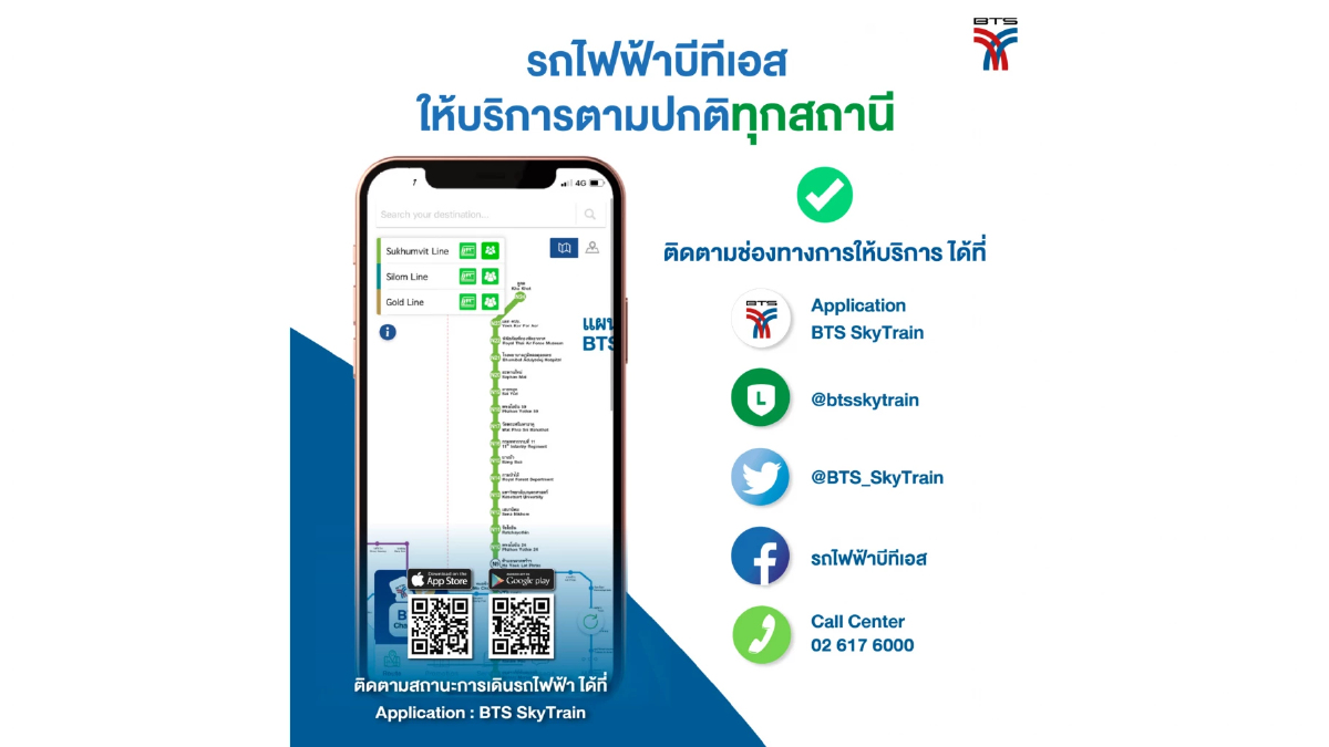 รถไฟฟ้าบีทีเอสให้บริการตามปกติทุกสถานี