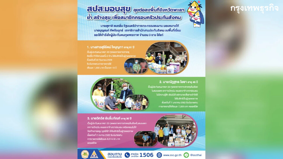 สปส. มอบสุข ลุยต่อลงพื้นที่จังหวัดพะเยา ย้ำ สร้างสุข เพื่อสมาชิกครอบครัวประกันสังคม