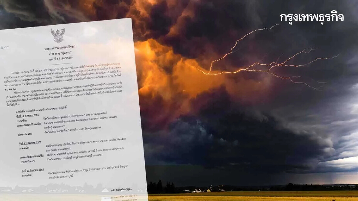 "พายุมู่หลาน" กรมอุตุ เตือน ฉ.5 จับตา 24 จังหวัด ฝนตกหนักถึงหนักมาก (11 ส.ค.65)