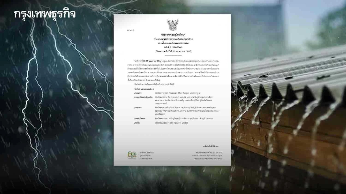 กรมอุตุนิยมวิทยา ประกาศ ฉ.7 เตือนพรุ่งนี้ 41 จว.รับมือฝนตกหนัก รวม กทม.-ปริมณฑล