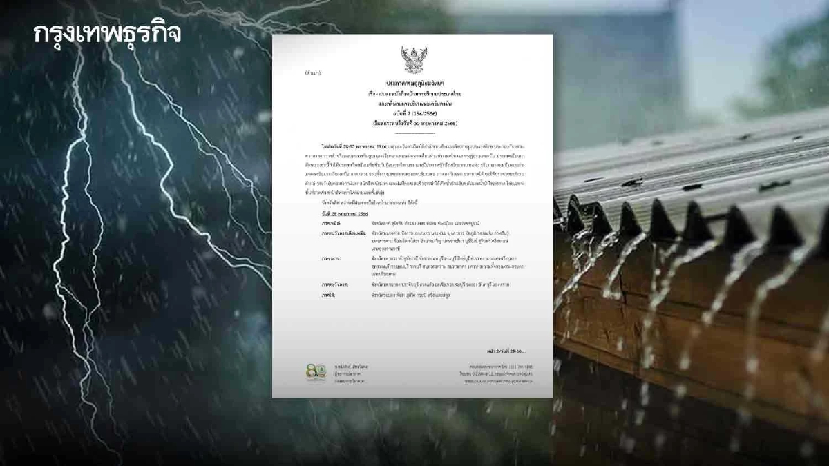 กรมอุตุนิยมวิทยา ประกาศ ฉ.7 เตือนพรุ่งนี้  41 จว.รับมือฝนตกหนัก รวม กทม.-ปริมณฑล