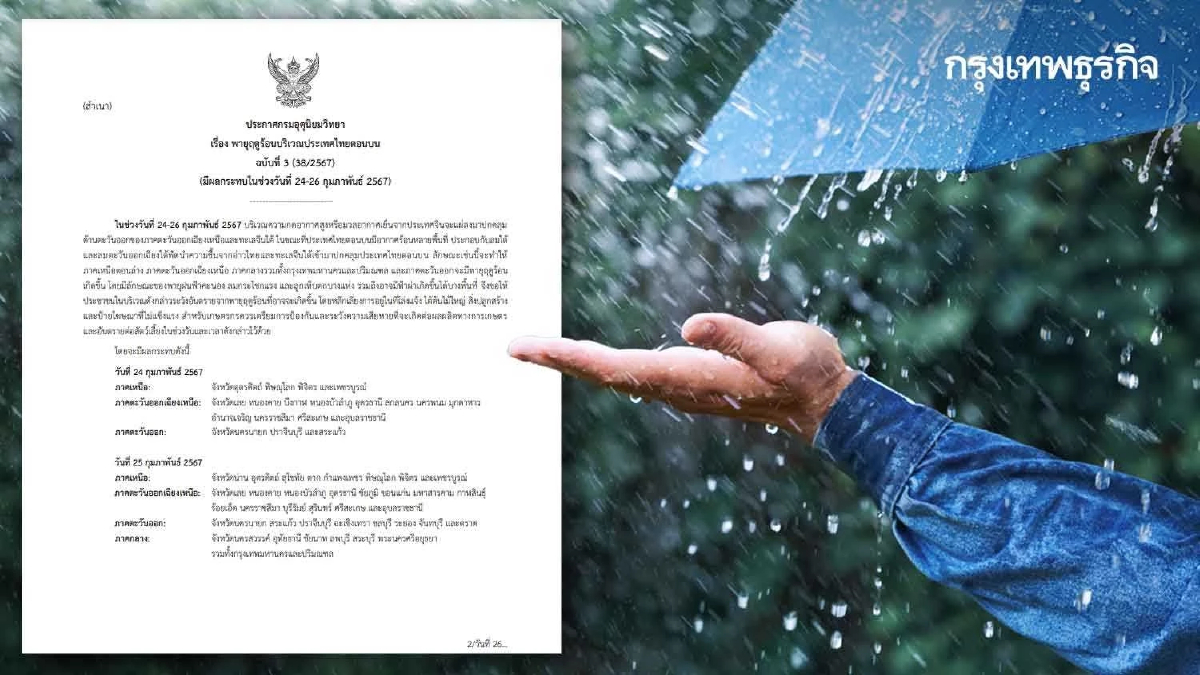 เตือน พายุฤดูร้อน ฉบับ 3 หลายจังหวัดเจอพายุฝนถล่ม ลมแรง ลูกเห็บตก 24-26 ก.พ.67