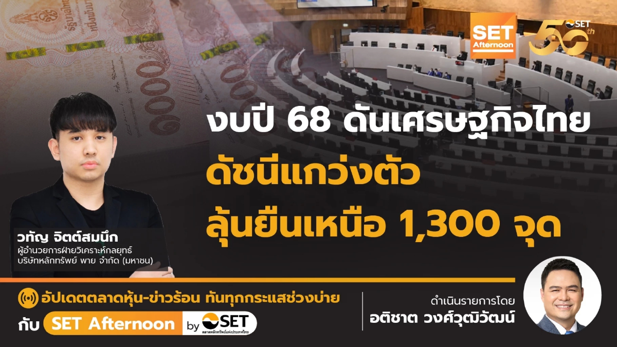 งบปี 68 ดันเศรษฐกิจไทย ดัชนีแกว่งตัว ลุ้นยืนเหนือ 1,300 จุด  SET Afternoon l 20 มิ.ย.67