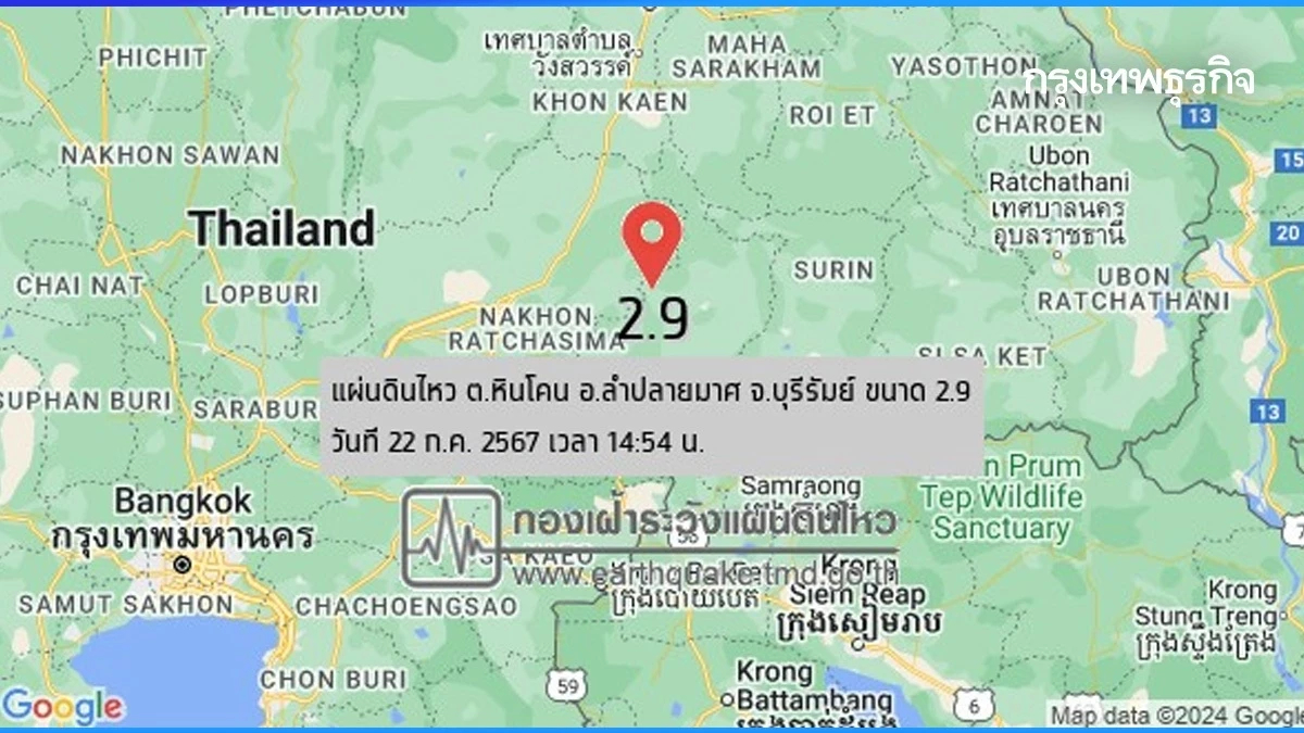 เกิดเหตุ 'แผ่นดินไหว' ขนาด 2.9 พื้นที่ จ.บุรีรัมย์ ยังไม่มีรายงานความเสียหาย