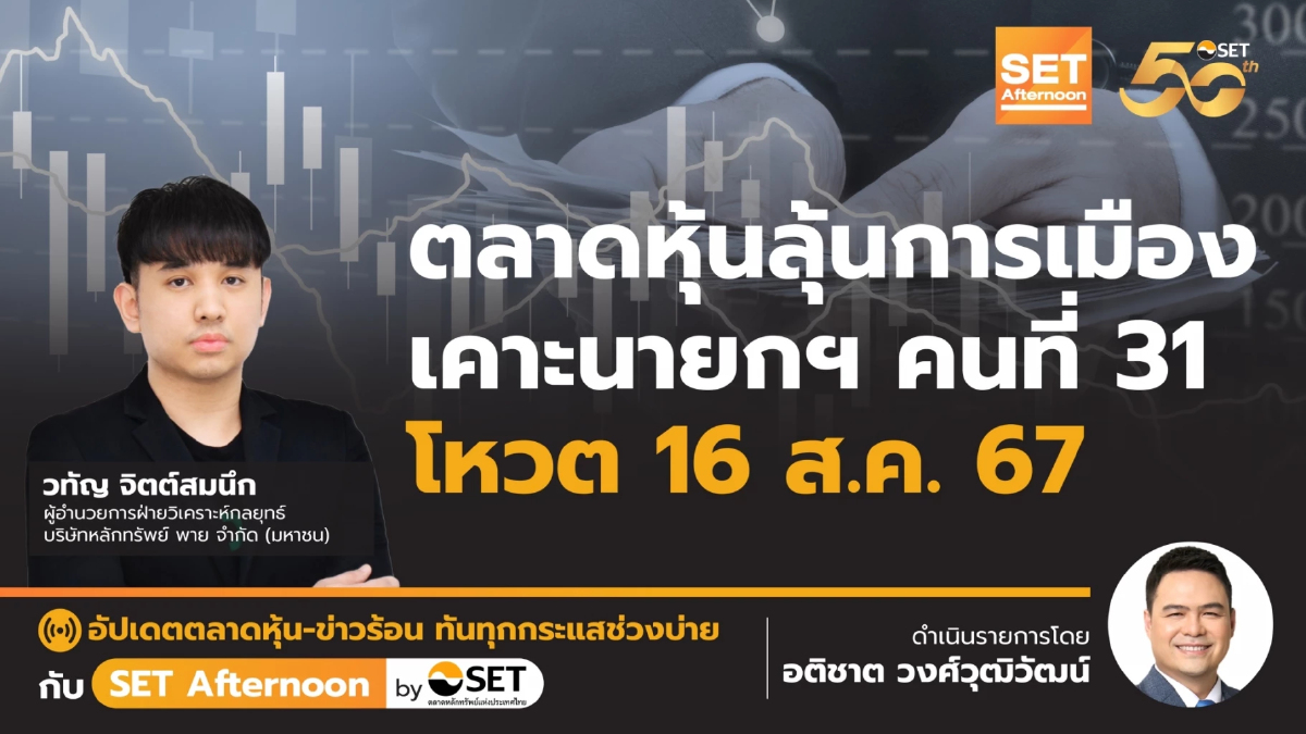 ตลาดหุ้นลุ้นการเมือง เคาะนายกฯ คนที่ 31 โหวต 16 ส.ค. 67 | SET Afternoon | 15-8-67