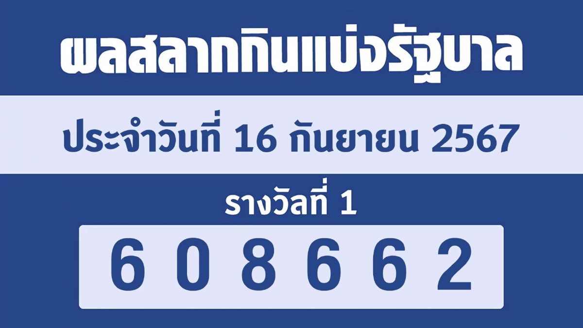 ตรวจหวย 16 ก.ย. 67 ตรวจผลสลากกินแบ่งรัฐบาล เช็ก หวยงวดนี้ 16/9/67 หวยรัฐบาลล่าสุด