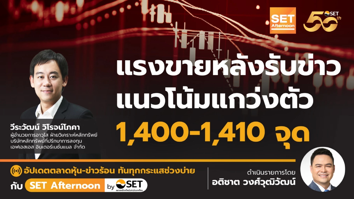 แรงขายหลังรับข่าว แนวโน้มแกว่งตัว 1,400-1,410 จุด | SET Afternoon | 11-9-67