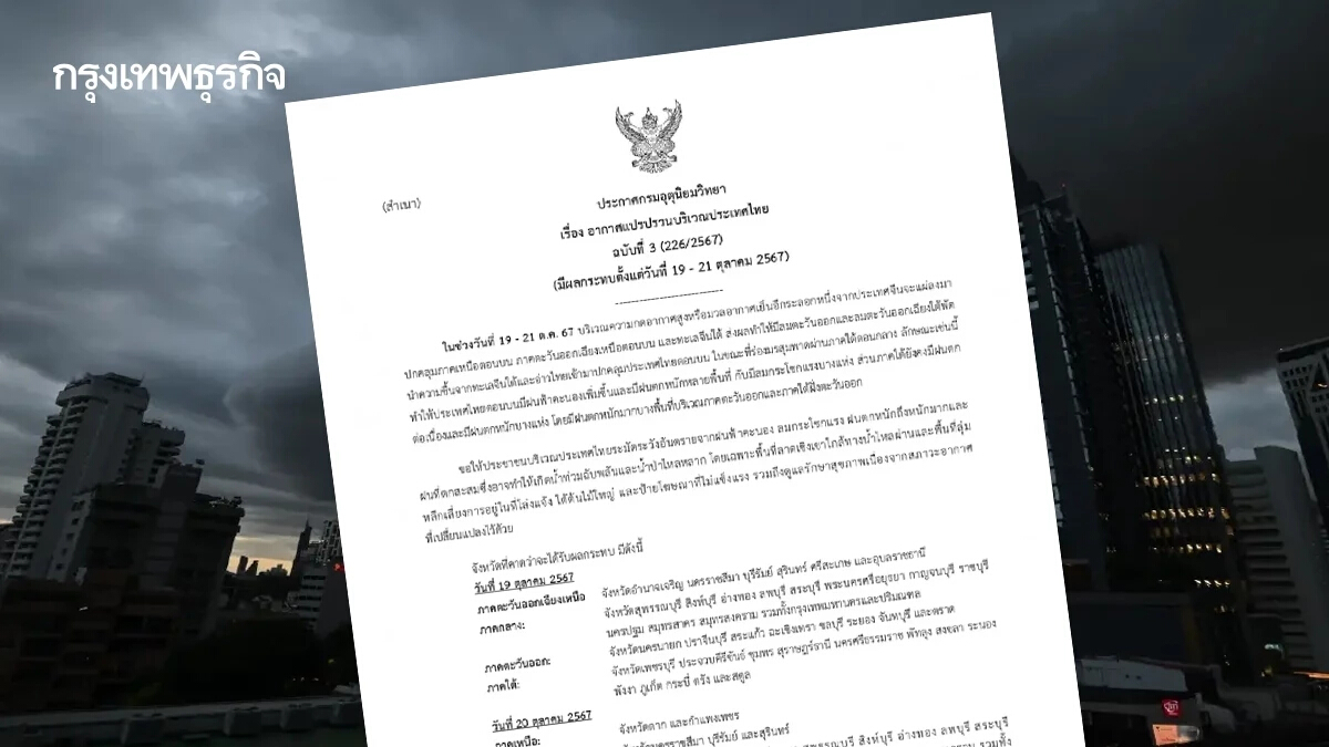 กรมอุตุฯ ประกาศ ฉ.3 'ไทยอากาศแปรปรวน' มีฝนฟ้าคะนองเพิ่ม ฝนจ่อถล่มหนัก 43 จว.
