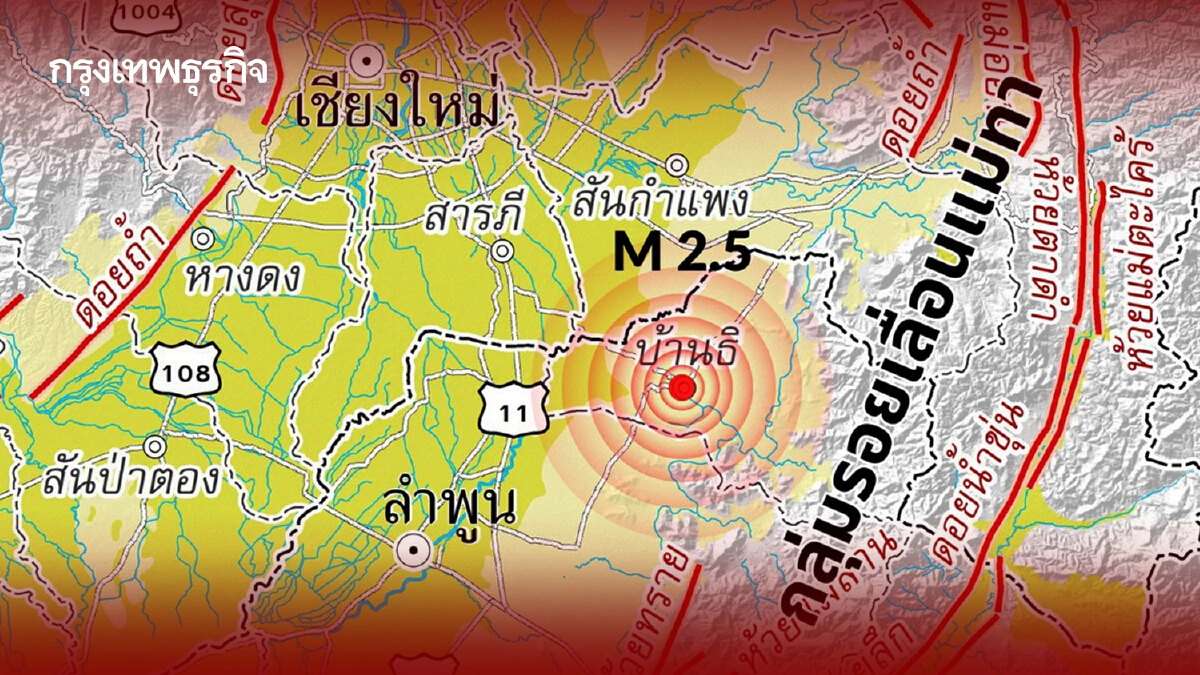 เปิดสาเหตุ 'แผ่นดินไหวลำพูน' ขนาด 2.5 ระทึกกลางดึก รับแรงสั่นสะเทือน 3 อำเภอ