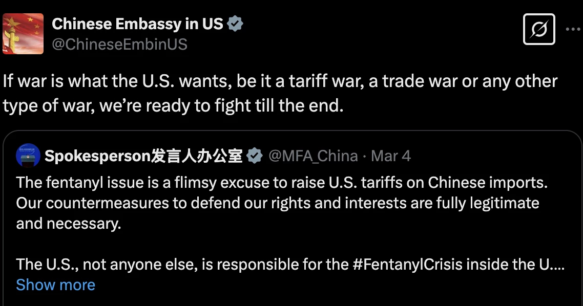 จีนประกาศพร้อมทำ 'สงครามทุกรูปแบบ' กับสหรัฐฯ หลังขึ้นภาษีตอบโต้