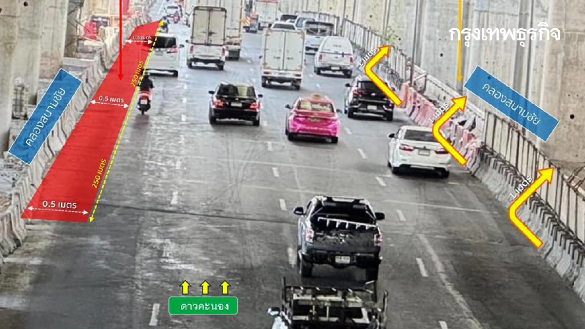 กระทบทุกคน ถนนพระราม 2 ปรับแนวแบริเออร์ ช่องทางหลัก คลองสนามชัย