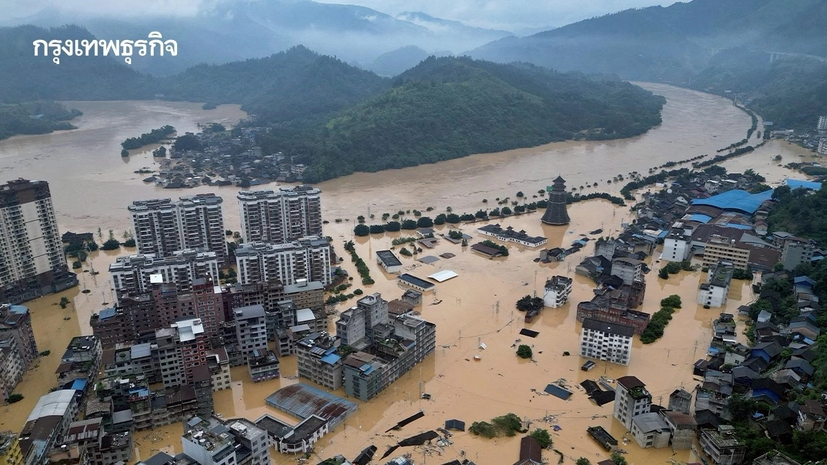 น้ำท่วมจีน เสียชีวิตแล้ว 6 คน อพยพนับหมื่น บ้านเรือนเสียหาย