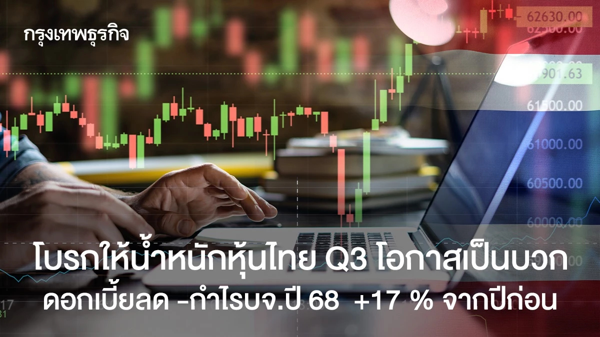 โบรกให้น้ำหนักหุ้นไทย Q3 โอกาสเป็นบวก ดอกเบี้ยลด -กำไรบจ.ปี 68 ที่ 86 บาท/หุ้น +17 %