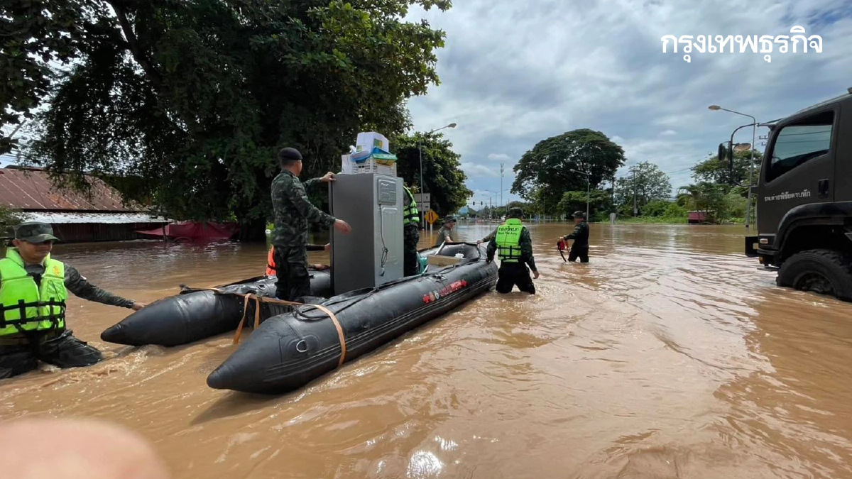 แม่น้ำยมล้นตลิ่ง ปภ. สั่งยกของขึ้นที่สูง อ.วังชิ้น จ.แพร่ น้ำขึ้น