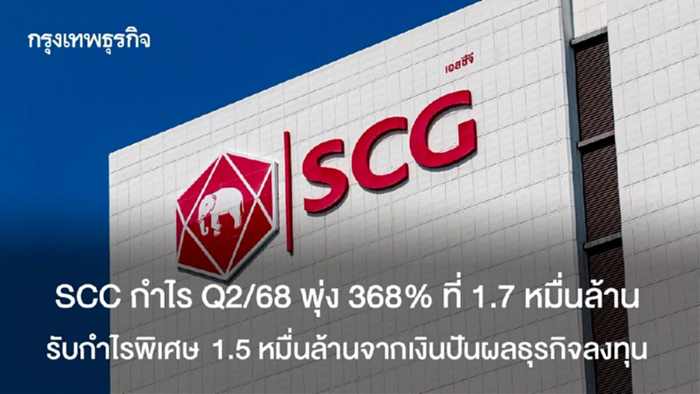 SCC กำไร Q2/68 พุ่ง 368% ที่ 1.7 หมื่นล้าน รับกำไรพิเศษ 1.5 หมื่นล้านจากเงินปันผลธุรกิจลงทุน