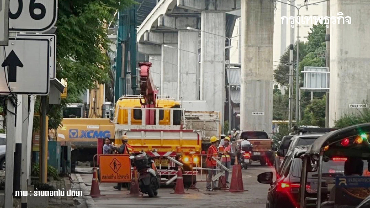 รถติดมาก ถนนติวานนท์ ซ.ติวานนท์-ปากเกร็ด 6 มีเปิดท่อ ผ่านทางเดียว