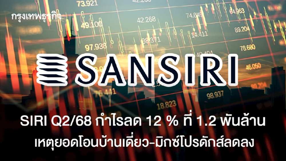 SIRI Q2/68 กำไรลดลง 12 % ที่ 1,214 ล้านบาท เหตุยอดโอนบ้านเดี่ยว-มิกซ์โปรดักส์ลด