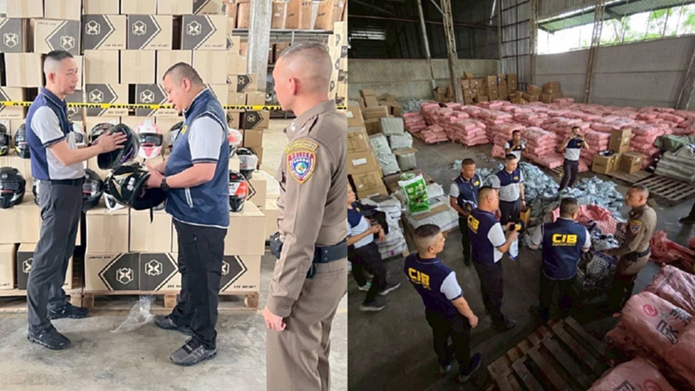 ของปลอมโกดังลับ ยึดหมวกกันน็อคปลั๊กพ่วง นับแสนชิ้น 30 ล้าน