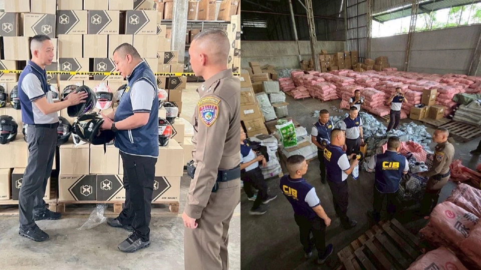 ของปลอมโกดังลับ ยึดหมวกกันน็อคปลั๊กพ่วง นับแสนชิ้น 30 ล้าน