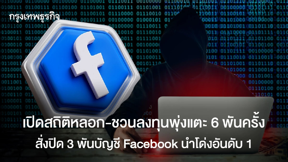 เปิดสถิติหลอก-ชวนลงทุนพุ่งแตะ 6 พันครั้ง สั่งปิด 3 พันบัญชี Facebook นำโด่งอันดับ 1