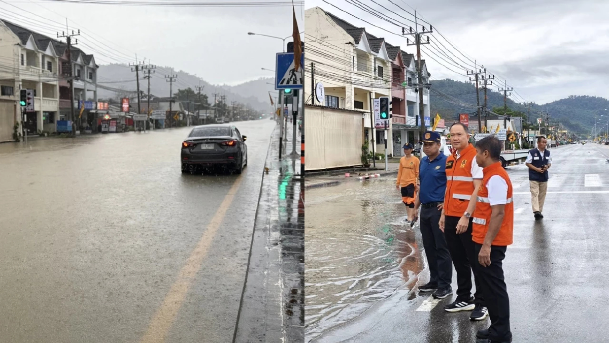 สั่งเร่งระบายน้ำ ฝนตกหนักพายุ 'เฟิงเฉิน' น้ำท่วมขังพังงา