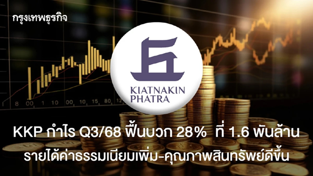 KKP กำไร Q3/68 ฟื้นบวก 28 %  ที่1.6 พันล้าน     รายได้ค่าธรรมเนียมเพิ่ม-คุณภาพสินทรัพย์ดีขึ้น