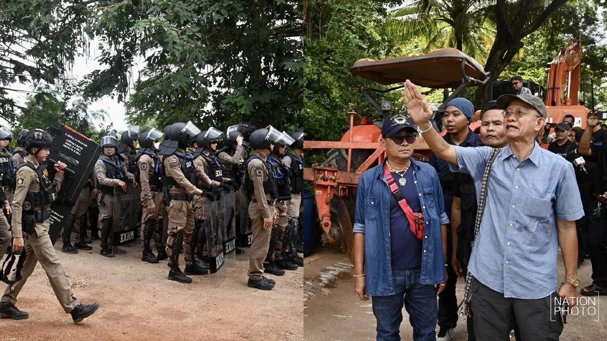 'วีระ' นำทีมเครื่องจักรเข้าพื้นที่ 'บ้านหนองจาน' ตำรวจตรึงกำลัง