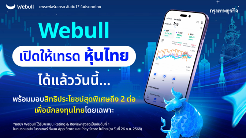 Webull เปิดให้เทรด 'หุ้นไทย' พร้อมมอบสิทธิประโยชน์สุดพิเศษถึง 2 ต่อ