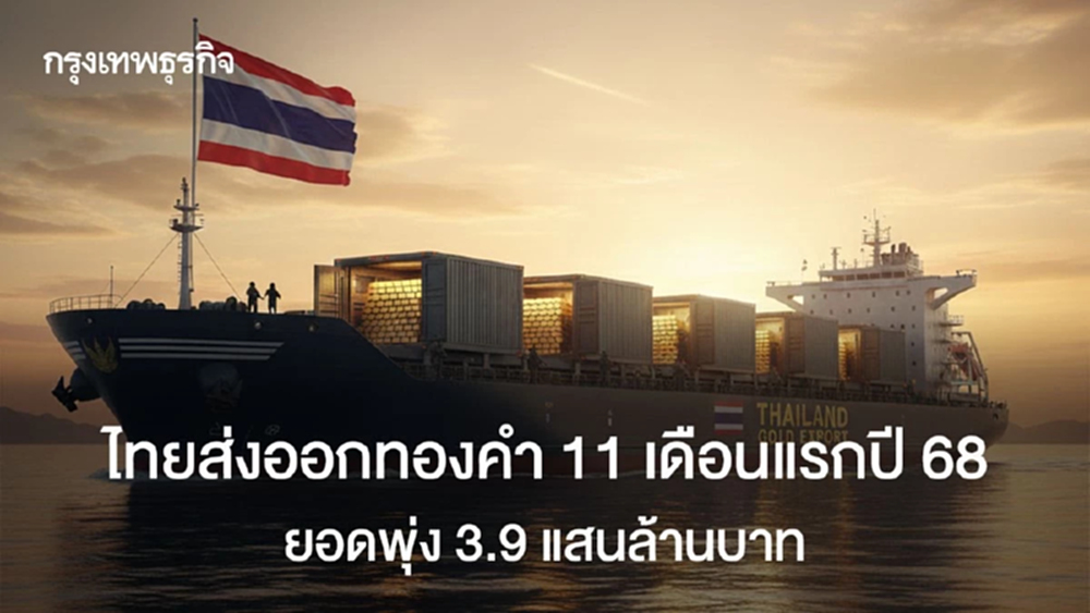 ไทยส่งออกทองคำ 11 เดือนแรกปี 68 ยอดพุ่งทะลุ 3.9 แสนล้านบาท