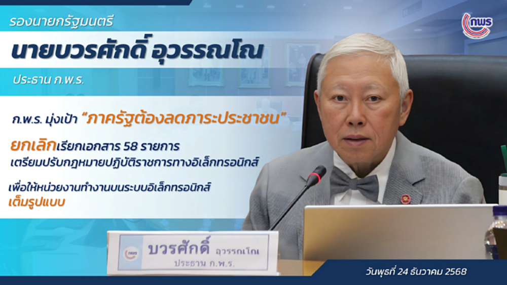 ก.พ.ร. ยกเลิกเรียกเอกสาร 58 รายการ จาก 30 หน่วยงาน ตอบโจทย์ 'ภาครัฐลดภาระประชาชน'