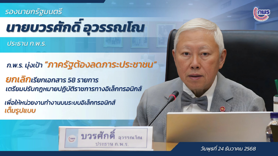 ก.พ.ร. ยกเลิกเรียกเอกสาร 58 รายการ จาก 30 หน่วยงาน ตอบโจทย์ 'ภาครัฐลดภาระประชาชน'
