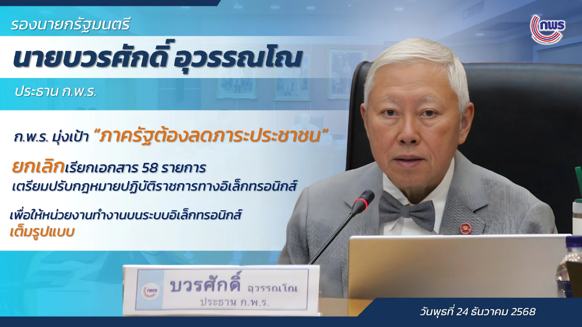 ก.พ.ร. ยกเลิกเรียกเอกสาร 58 รายการ จาก 30 หน่วยงาน ตอบโจทย์ 'ภาครัฐลดภาระประชาชน'