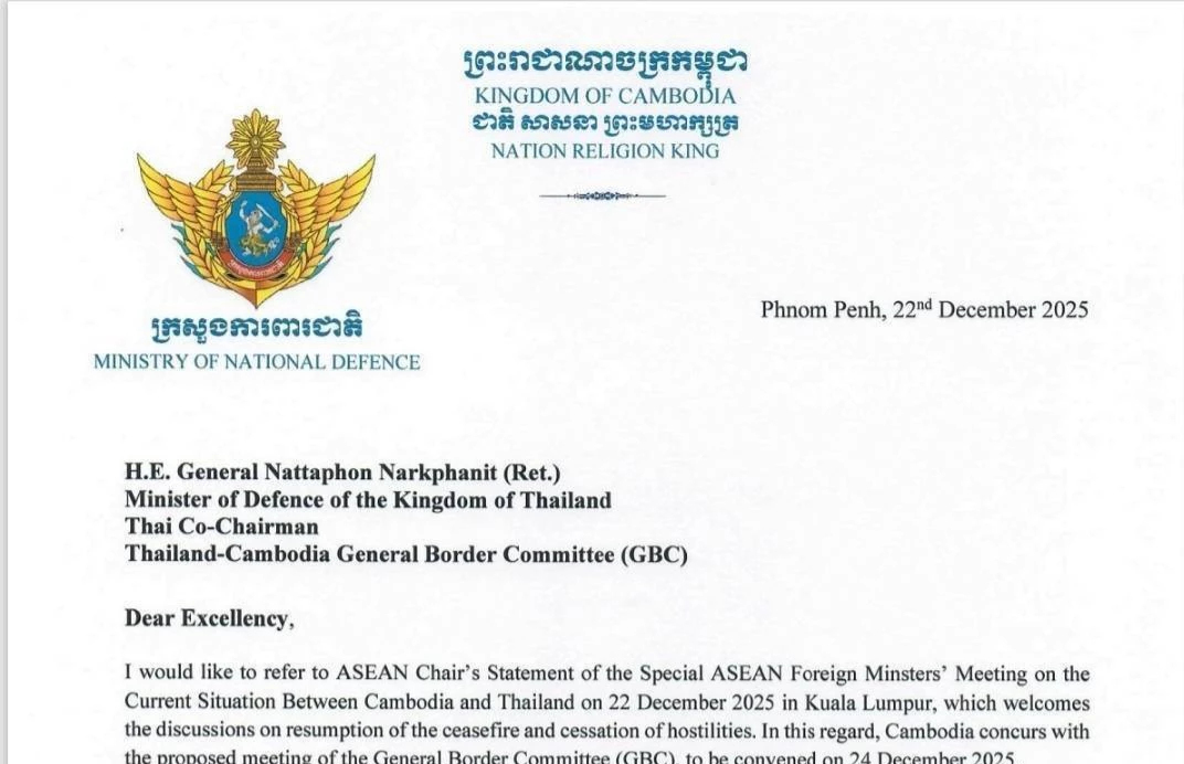 กัมพูชา ส่งหนังสือทางการ ถึงไทยขอเจรจาหยุดยิงตามกลไก GBC