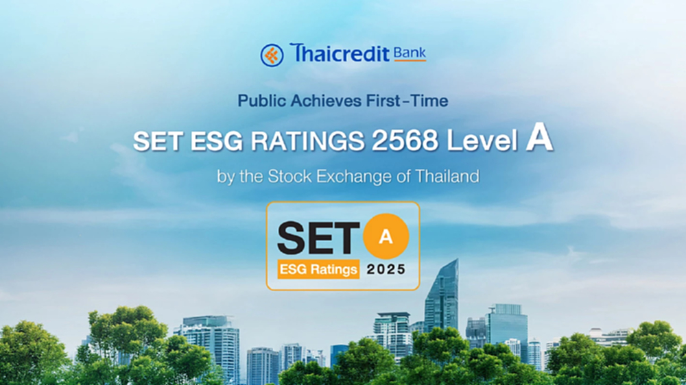 ธนาคารไทยเครดิต คว้า SET ESG Ratings ประจำปี 2568 ระดับ 'A'