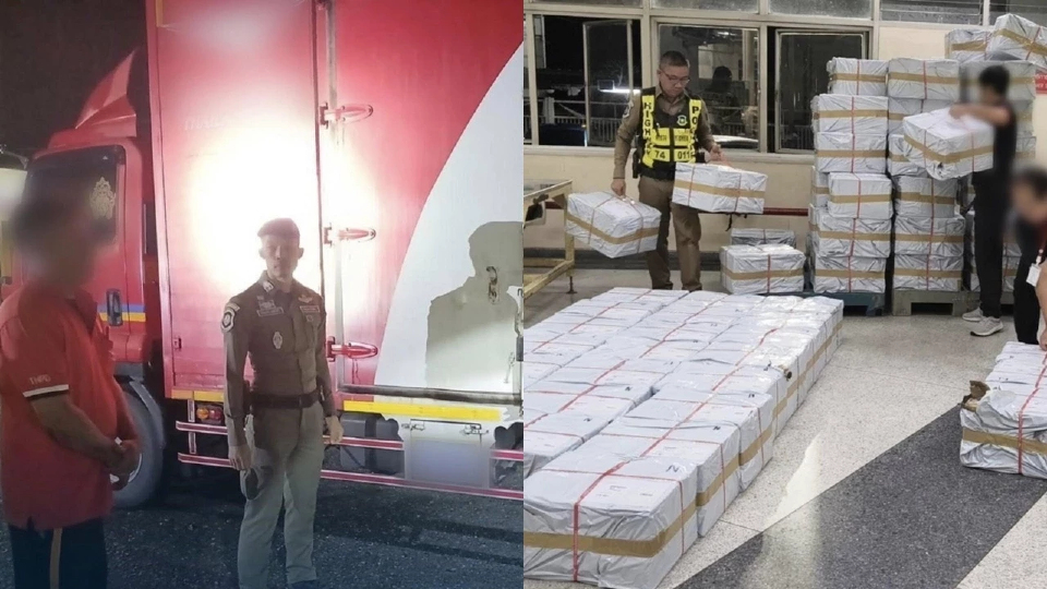 สกัดบุหรี่หนีภาษีล็อตใหญ่ 400,000 มวน คารถบริษัทขนส่งไปภาคใต้